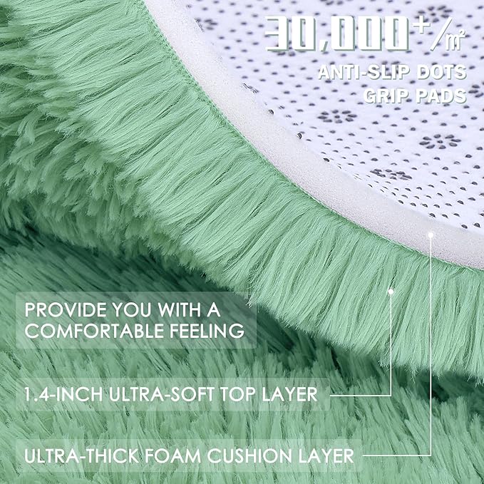 OLANLY 8x10 Machine Washable Large Area Rugs for Living Room, Bedroom, Soft Fluffy Shaggy Bedside Rug, Indoor Floor Carpet for Kids Girls and Boys, Dorms, Nursery, Home Decor Aesthetic, Mint Green