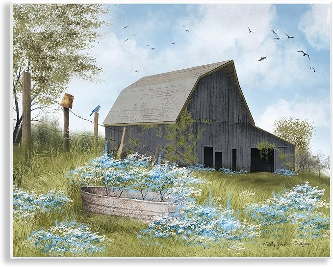 Stupell Industries 'Blue Floral Country Garden'| Wall Plaque Art | Stupell Industries | 14 x 11 Inches, Easy to Hang and Sturdy, Made in USA, by Billy Jacobs