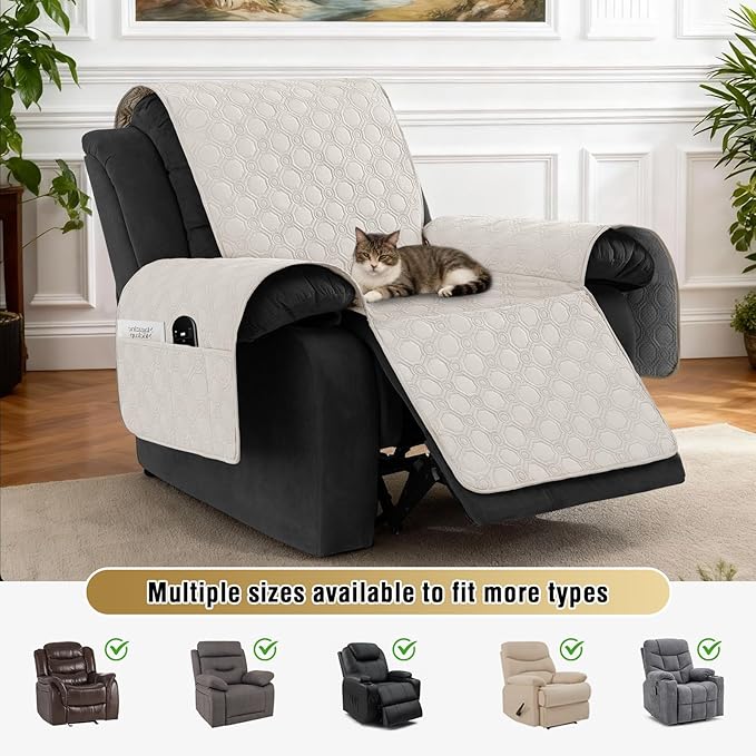H.VERSAILTEX 100% Waterproof Recliner Chair Covers, Recliner Covers Non-Slip Stay in Place, Thick Cover for Recliner Chair with Pocket, Dog Couch Cover Protector Washable(Beige, 23")