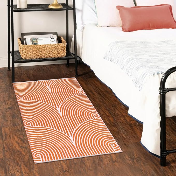 Tiffasea Front Door Mat 2'x3' Fall Welcome Mat Indoor Outdoor Rugs Doormat | Machine Washable Small Area Rug Entryway Rug Cotton Woven Reversible Floor Mats for Bedroom/Bathroom/Kitchen Orange&White