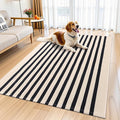 OLANLY Beige and Black Striped Rug 4' x 6' – Washable Cotton Doormat for Indoor Outdoor Use, Layered Front Porch Rug for Entryway, Kitchen, Patio