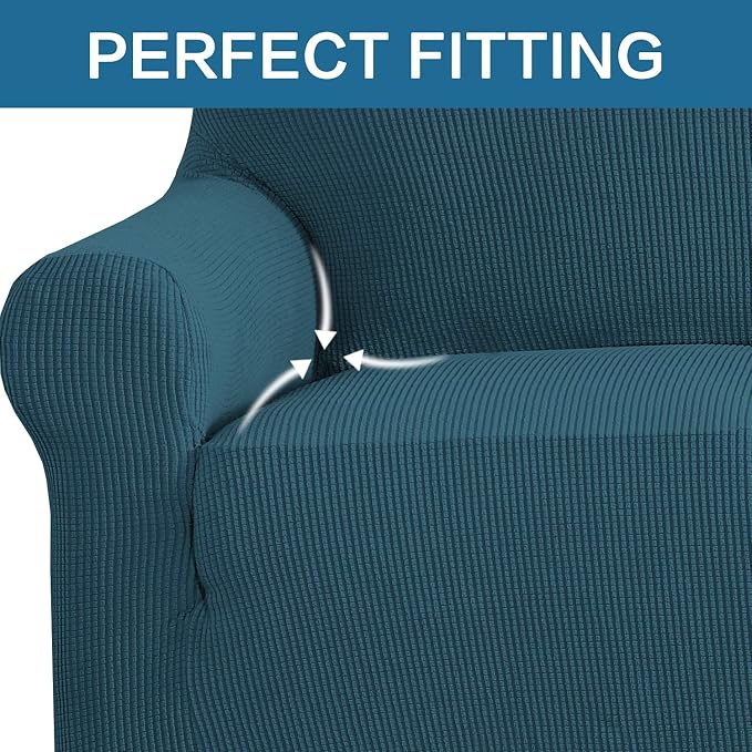 H.VERSAILTEX Stretch Sofa Covers 4 Seater Sofa Slipcovers for Living Room Feature Thick Checked Jacquard Fabric with Elastic Bottom, Sofa X-Large - Deep Teal