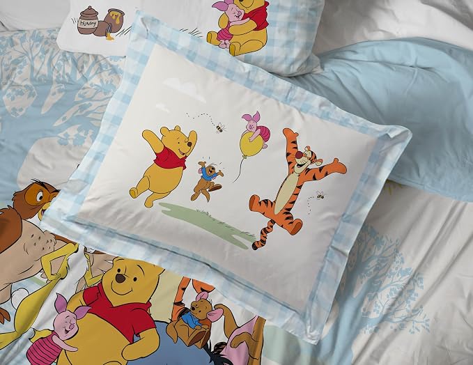 Disney Winnie The Pooh Queen Comforter Set 7 Piece Kids Bedding, White | Piglet Tigger, Bed in a Bag, Comforter Sheets Shams Pillowcases, Official Brand, Soft Microfiber, Machine Washable, Kids Gift