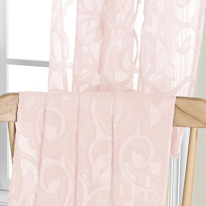 OWENIE Furman Blush Pink Sheer Curtains 36 inch Length 2 Panels Set - Image 7