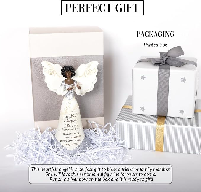 Pavilion Gift Company - The Best Things in Life - 8" Ebony African American Angel Figurine Religious God Jesus Christ Gift Home Decor Present