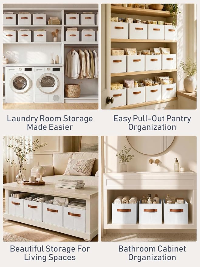 6 Pack Large Closet Storage Baskets Bins for Shelves, Collapsible Fabric Closet Organizers and Storage with Polyester Handles, Decorative Baskets for Organizing Clothes, Towels, Linen Closet 14"x10"