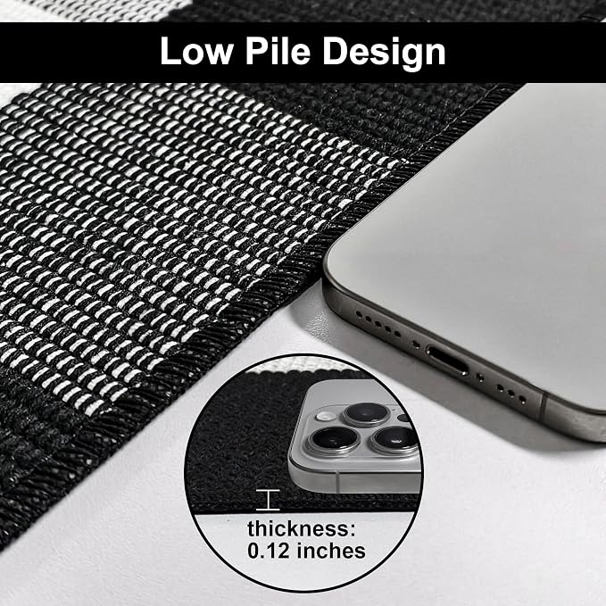 Buffalo Plaid Outdoor Rug 27.5x43 Inches Black and White Checkered Rug Washable Front Porch Layered Door Mats Indoor Outdoor Carpet for Entryway Patio Farmhouse Decor
