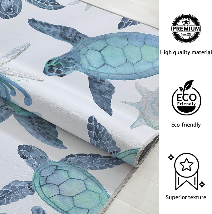 Tritard Coastal Sea Turtles Area Rugs Beach Themed Nautical Non Slip Area Rugs Stain Resistant Washable Accent Rugs Non Shedding Floor Carpet for Living Room Bedroom, Teal, 4x6 Feet