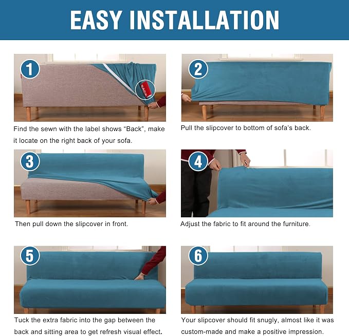 H.VERSAILTEX Real Velvet Futon Cover Armless Sofa Covers Sofa Bed Covers Stretch Futon Couch Cover Sofa Slipcover Furniture Protector Thick Soft Velvet Fabric Form Fitted Stay in Place, Peacock Blue