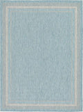 Unique Loom Outdoor Border Collection Area Rug - Soft Border (9'x 12' Rectangle, Aquamarine/ Ivory)