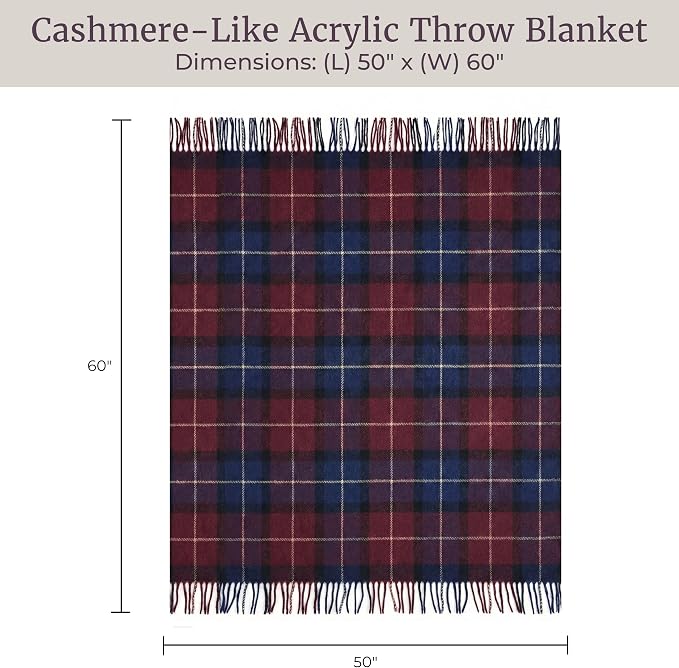 Lavish Home Throw Blanket – 50x60 Soft Cashmere-Like Acrylic, Machine-Washable and Lightweight Decorative Throw Blanket for Bed, Sofa, or Chair - (Blue & Red Plaid)