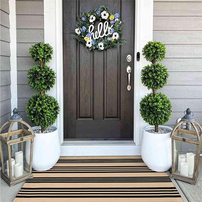 OJIA Outdoor Front Door Mat 27.5"x43", Striped Outdoor Rug Porch Decor | Cotton Woven Front Door Rug Machine Washable Door Mats Striped Entry Rug for Farmhouse/Kitchen/Entryway/Outdoor Porch Decor