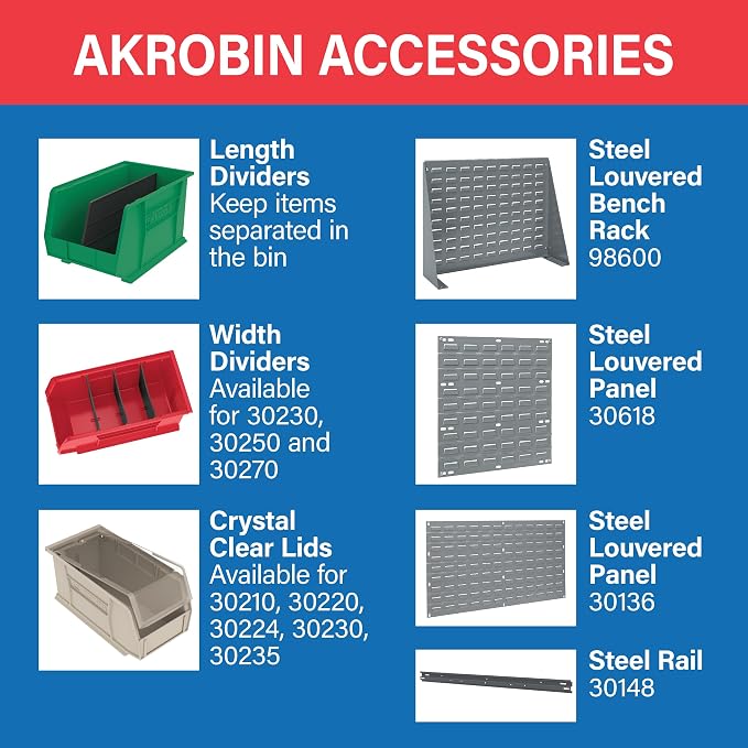 Akro-Mils 30235 AkroBins Plastic Storage Bins, 11"x11"x5", Stone, 6-Pack | Space-Saving Stackable Bins for Garage, Pantry, Craft Organization