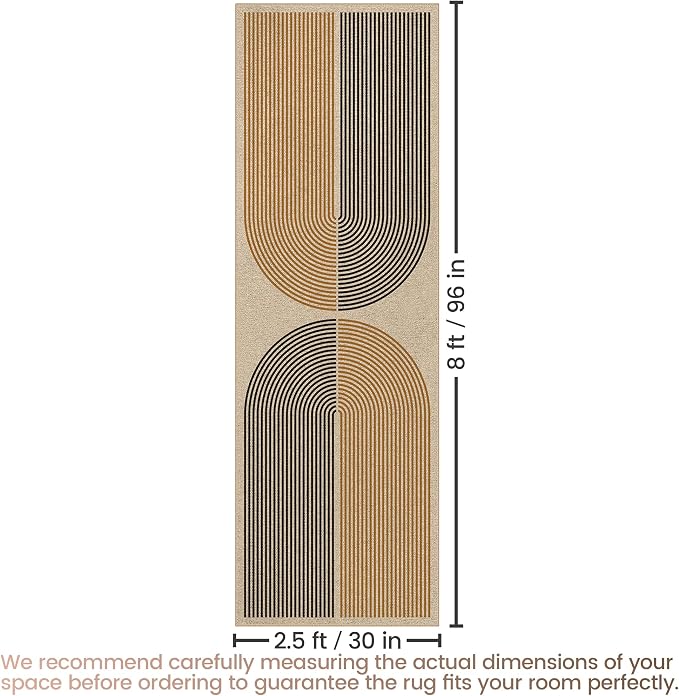 Washable Rainbow Easy Jute Runner Rug, 2x8 Outdoor Indoor Patio Modern Geometric Contemporary Area Rugs, Low Pile Lightweight Non Slip Neutral Long Runner Carpet for Hallway Kitchen 8ft Entryway Porch