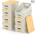 Stackable Storage Baskets: 8 Pack Plastic Baskets Bins, White | Decorative Baskets for Organizing, Pantry Decorative Containers for Closets, Cabinets, Shelves