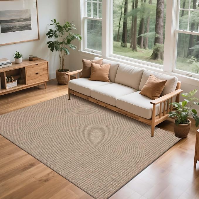 Easy Jute Rug for Pet Homes: 5x7 Outdoor Rug - Swirl Curved Pattern | Washable Design Cuts Your Cleaning Time by 75% and Maintain Shape and Texture after 50 Washes