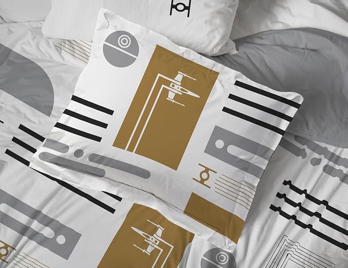 Jay Franco Star Wars Queen Comforter Set 7 Piece Soft Modern Bedding, White | Bed in a Bag, Comforter Sheets Shams Pillowcases, Official Product, Soft Microfiber, Machine Washable, Fan Gift
