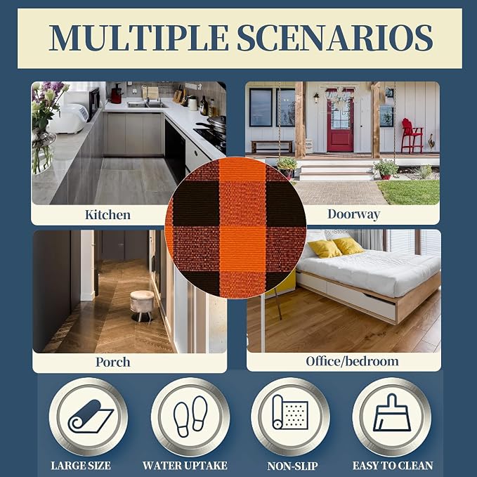 SEEKSEE Buffalo Plaid Outdoor Rug 3' x 5' Orange and Black Front Door Mat, Layering Rug for Porch, Halloween Doormat, Front Porch Rug for Outdoor Entrance Entryway Patio Porch Decor