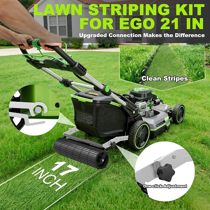 Lawn Striping Kit for EGO 21-Inch & RYOBI Walk-Behind Lawn Mowers: D-Ring Quick Mount Lawn Striper with 17" Roller - Tool-Free Installation for Professional Lawn Stripes in Backyard & Garden