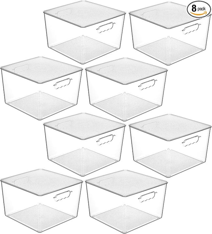 Vtopmart 8 Pack Extra Large Clear Stackable Storage Bins with Lids, 11inch Organizer Bins with Handle for Onions and Potatoes, Plastic Containers for Pantry, Freezer, Kitchen, Closet Organization