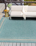 Unique Loom Outdoor Border Collection Area Rug - Soft Border (13' Square, Aquamarine/ Ivory)