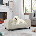 Dog Sofa Bed for Medium Dogs with Backrest and Armrest, Memory Foam Dog Sofa Couch, Modern Elevated Pet Couch Bed with Wooden Legs, Beige