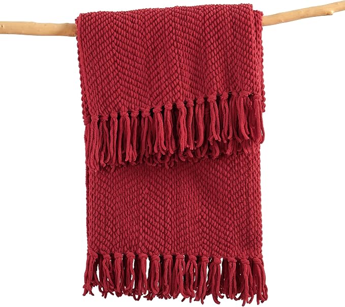 Home Soft Things Red Throw Blanket Knitted Tweed Throw 60'' x 80'', Chili Pepper, Super Soft Cozy Warm Comfortable Breathable Throw for Living Room Chair Couch Bed Sofa Bedroom Décor