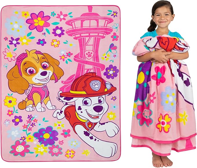 Paw Patrol Girls Kids Bedding Super Soft Plush Micro Raschel Blanket, 62 in x 90 in, (Official) Nickelodeon Product By Franco