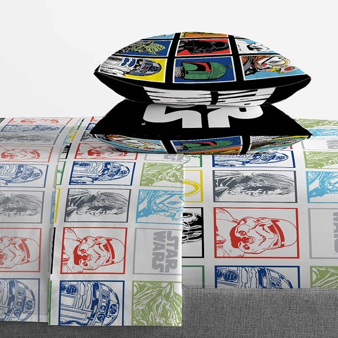 Jay Franco Kids Sheet Set with Fitted, Flat Sheets & Pillow Cover - Ultra-Soft Bedding with Pillowcase for Room Decor, Multi - Star Wars, 4 Piece Queen