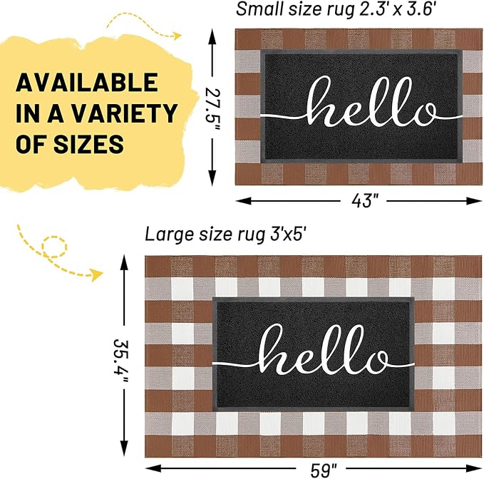 KILOCOCO Buffalo Plaid Checkered Rug 27.5x43 in Brown White Front Door Rug | Cotton Woven Outdoor Rug, Machine Washable Front Door Mat, Indoor Entryway Rug, Low Pile Welcome Mats for Farmhouse