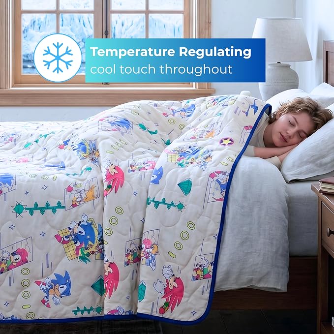 Sonic The Hedgehog Anime Cooling Throw Blanket for Hot Sleepers, 50 x 70 Inch Lightweight All-Season Throw, Soft Breathable Cooling Fabric for Couch, Bed, (Officially Licensed Product) by Franco Calm