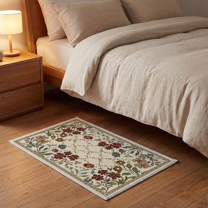 Artoid Mode Rustic Check Flower Spring Door Mat, Summer Home Decor Low-Profile Non-Slip Washable Throw Rug for Kitchen Entryway Front Door Bedroom Bathroom 2x3 Feet