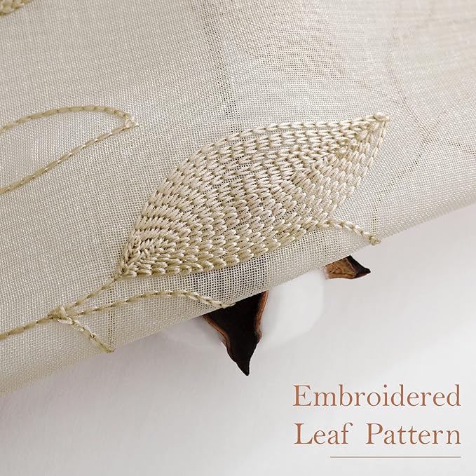 HOMEIDEAS Taupe Sheer Curtains 52 X 84 Inches Long 2 Panels Beige Embroidered - Image 2