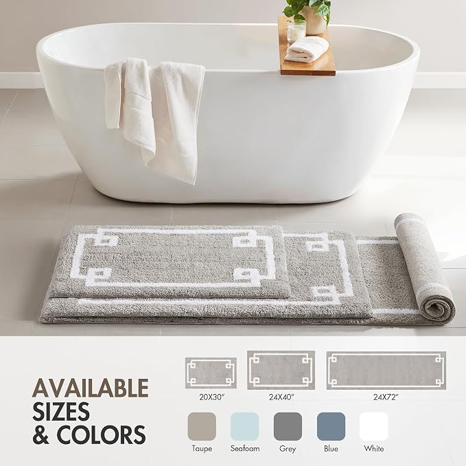 Madison Park Evan 100% Cotton Bath Rug Plush Absorbent, 20" x 30", Grey | Non-slip Backing, OEKO TEX, Luxurious Tufted Plush Bath Mat for Bathroom, Quick Dry, Spa Design Decorative for Shower Room