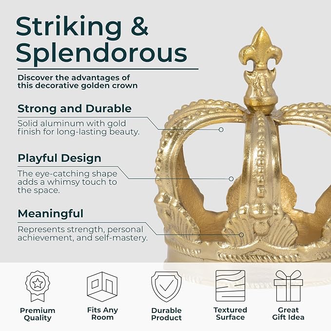 Metal Crown Display for Bathroom Decor - Regal Form Accent Display for Home, Living Room, Office, and Shelf Styling - Sculpture Ornament Statement Piece for Coffee Table Decor - 7", Gold & Metallic