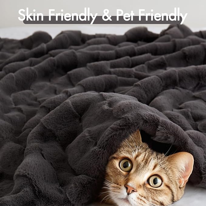 Madison Park Vivienne Faux Fur Throw Blanket Velvet, 50 x 60, Grey | Cozy Warmth for Sofa or Bed, Reversible, Lightweight, OEKO-TEX Certified