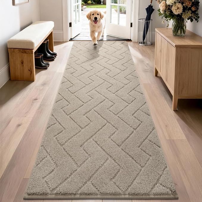 PURRUGS Dirt Trapping Door Mat 24" x 84", Non-Slip Machine Washable Entry Rug, Dog Doormat, Indoor Front Door Mat, Super Absorbent Entryway Rug for Muddy Shoes & Paws, Taupe