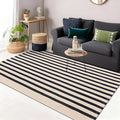 OLANLY Beige and Black Striped Rug 3' x 5' – Washable Cotton Doormat for Indoor Outdoor Use, Layered Front Porch Rug for Entryway, Kitchen, Patio