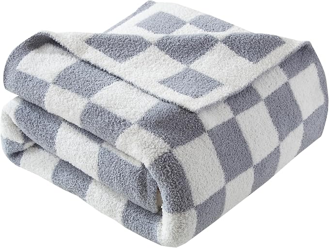 Elegant Comfort Checkered Throw Blanket, Gray Super Soft Cozy Fluffy Warm Throw Blankets for Couch, Sofa, Chair, Bed, Camping, Picnic, Travel Lightweight Bed Blanket (50" x 70")