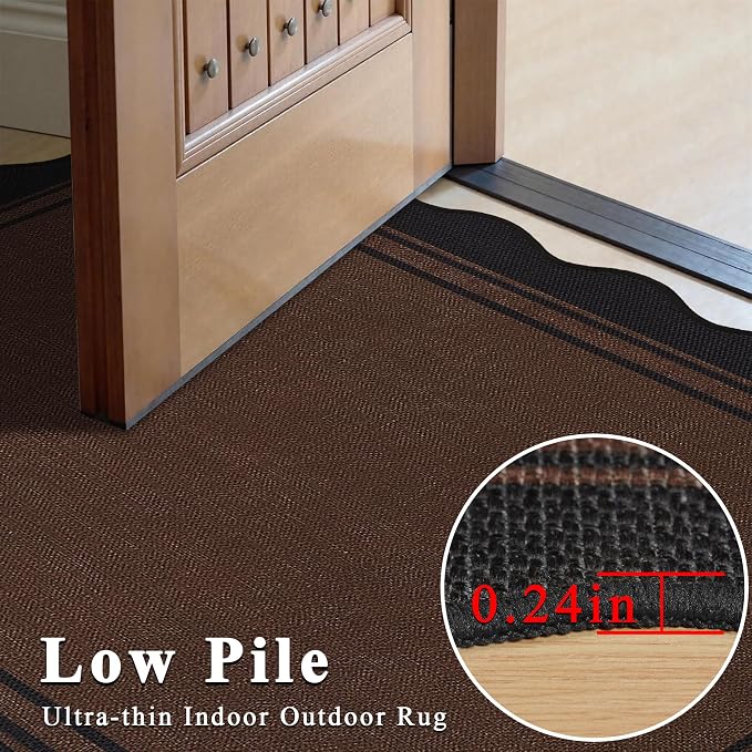 Easy Jute 3x5 Outdoor Rug Washable Non Slip Rug for Entryway Indoor Outdoor Farmhouse Neutral Scalloped Carpet for Backyard Patio Proch Living Room