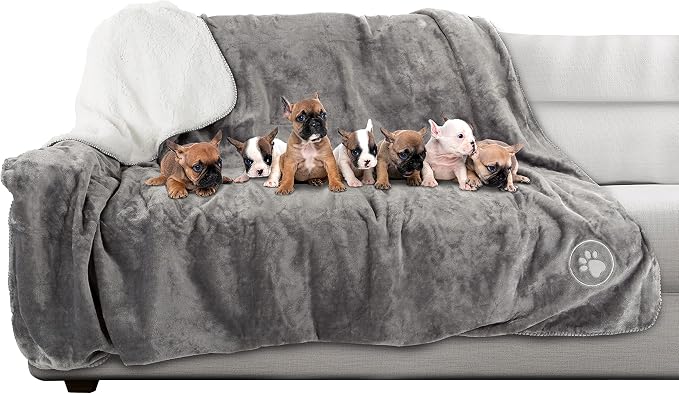 PETMAKER Waterproof Reversible Dog Blanket, Gray, 60” x 70” | Soft Sherpa Fleece Pet Throw Furniture Protector Cover for Couch Bed Car - Washable Pet Blanket for Dogs Cats Home Decor