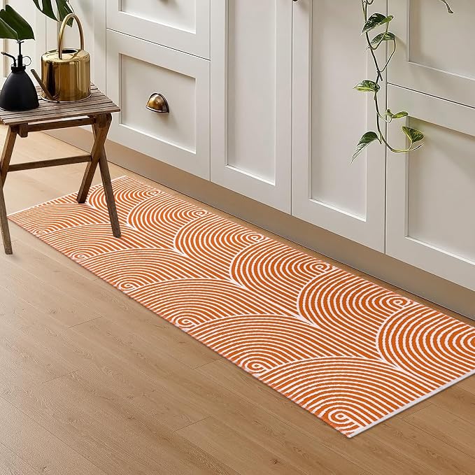 Tiffasea Washable Runner Rug 2'x6' Fall Orange Kitchen Rugs Hallway Runner | Cotton Woven Area Rug Modern Runner Rug Entryway Throw Rugs Indoor Outdoor Carpet for Bedroom/Bathroom/Living Room/Laundry