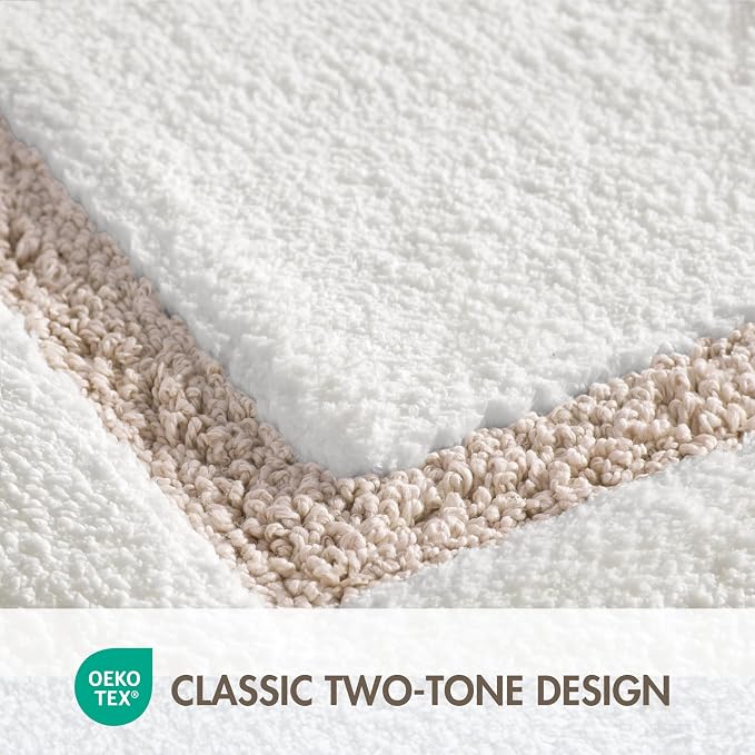 Madison Park Roan Border Tufted Bath Rug Non-Slip, 24 x 48, Beige | Microfiber, Soft Pile, Machine Washable, OEKO-TEX Certified, Plush Bathroom Mat, Non Slip TPR Backing