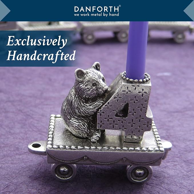 DANFORTH – Birthday Train Candleholder (4- Bear Cub) – Handcasted Pewter Birthday Party Decorations - Made in USA