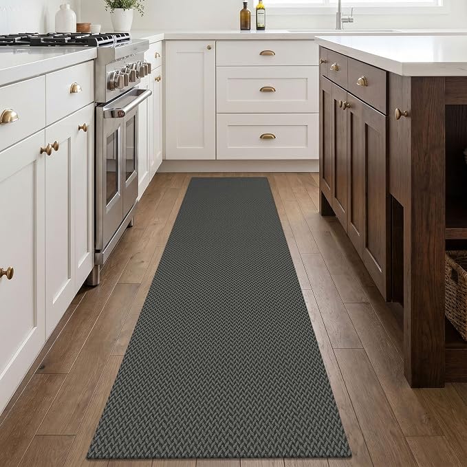 IOHOUZE Washable Runner Rug 2x8 Non Slip Rubber Backed Hallway Runner Entryway Runner Indoor, Kitchen Rugs Woven Cotton Floor Carpet for Kitchen Hall Entrance Bedroom, Grey/Black