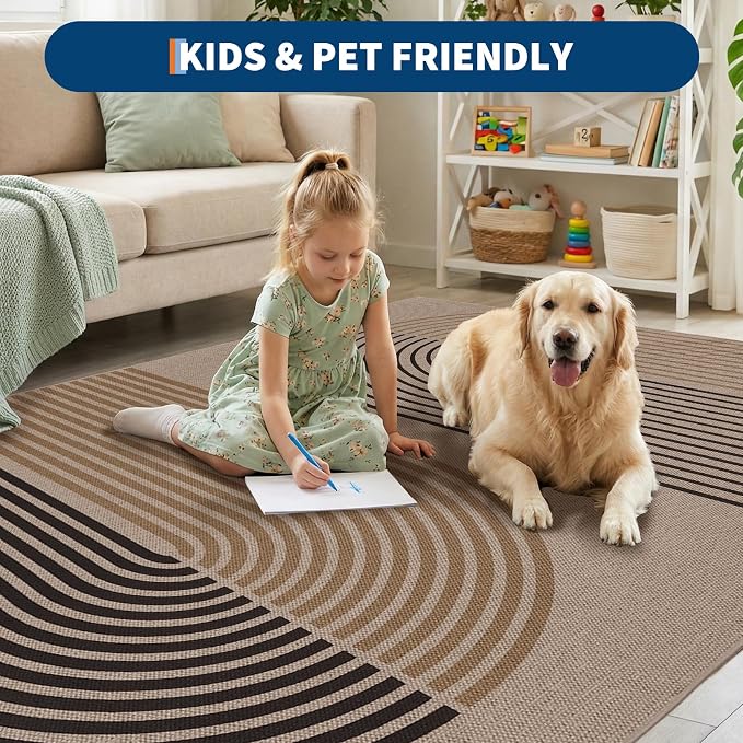 GarveeHome Modern Rainbow Easy Jute 3x5 Patio Rug, Indoor/Outdoor Patio & Entryway Mat, Washable Non-Slip Carpet for Mudroom, Farmhouse Decor, Front Door