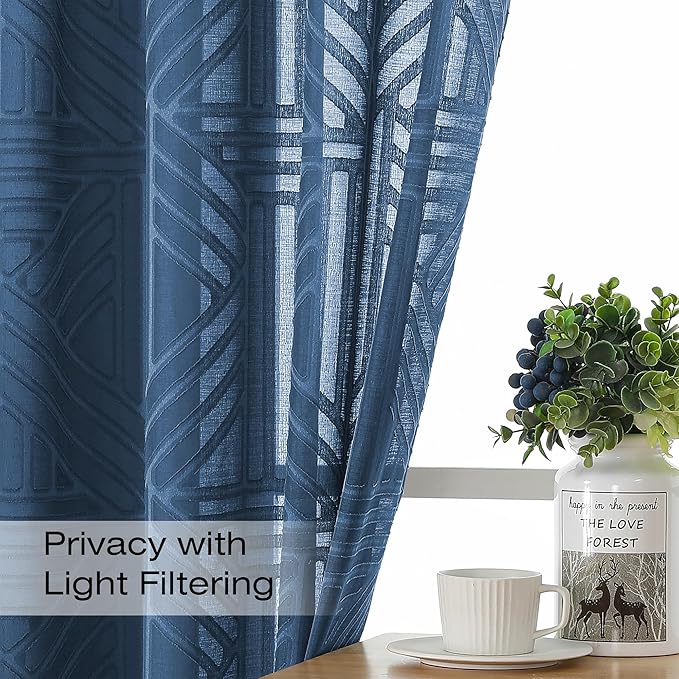 Simplebrand Semi Sheer Dusty Blue Curtains 90 Inches Long 2 Panels, Light - Image 3