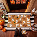 Moucuny 2 Pcs Halloween Coir Doormat Outdoor Cute Ghost Pumpkin Welcome Mat, Black and White Stripe Rug Halloween Outdoor Doormat for Front Door Porch Entryway Decor, 16'' x 28'', 24'' x 35''