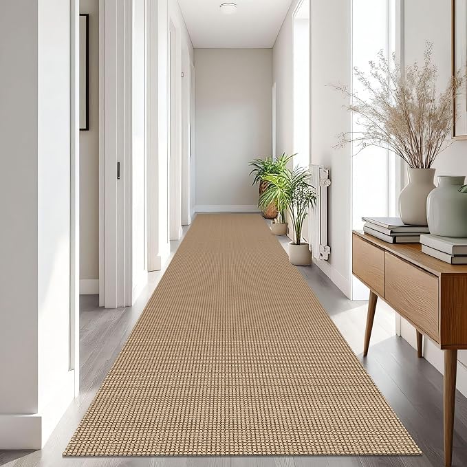 IOHOUZE Washable Exrea Long Hallway Runner Rug 3x16 Non Slip Rubber Backed Kitchen Runner Entryway Runner Indoor, Woven Rugs Floor Carpet for Kitchen Hall Entryway Stair, Orange/Tan/Brown
