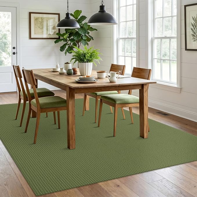IOHOUZE Washable Area Rug 6x9 Non Slip Rubber Backed Rugs for Living Room, Dining Room Rugs Bedroom Rug, Woven Indoor Floor Carpet for Living Room Nursery Office, Olive Green/Earthy Green